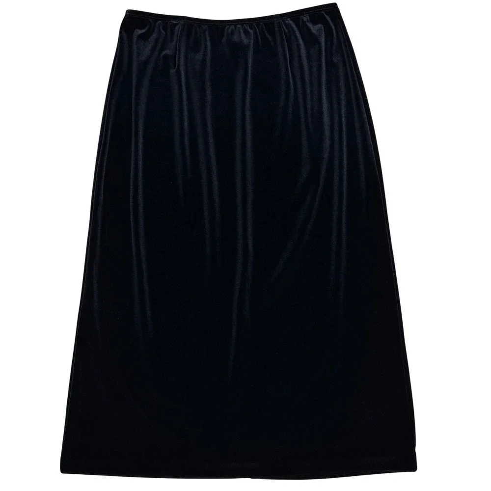 Clio Petites Vintage Black Velvet‎ Midi Skirt Elastic Waist Size PL Whimsigoth